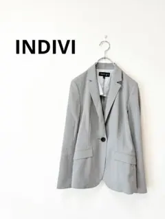 INDIVI インディヴィ　ストライプ テーラードジャケット グレー 日本製のサムネイル