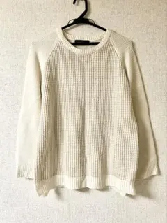 アイボリー ラグランスリーブ ニット ラメ 白 セーター L レディース 長袖
