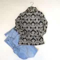 motde passe◇総柄タートルネック長袖カットソープルオーバー『M』大柄