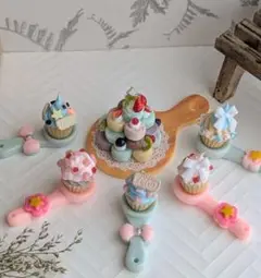 【ミニチュア カップケーキ & ロールケーキタワーセット】小物付き＊おまとめ割