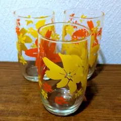 【昭和レトロ】花柄ガラスコップ3個セット 東洋佐々木ガラス