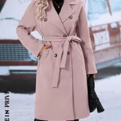 SHEIN Privé ラペルネック ダブルブレスト ベルト オーバーコート