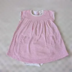 プチバトー　ピンクと白のストライプロンパース 12M