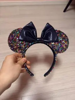 ビーズ装飾ミッキー耳カチューシャ