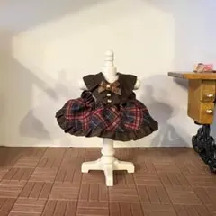 【ハンドメイド】チェック柄ワンピース(ブラウン)＊女の子サイズ(約8cmドール用