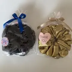 美品♡サテンシュシュ ブラック ゴールド セット