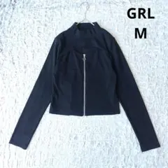 【グレイル】GRL ハイネックジップアップニット　胸元カットアウト　ブラック　М