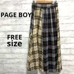 美品ページボーイ　チェック柄プリーツスカート　ロングお洒落　フリー