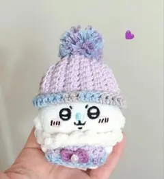 ちいかわ.お座りぬいぐるみ パープル ポンポン帽子 セーター ファー モモンガ用