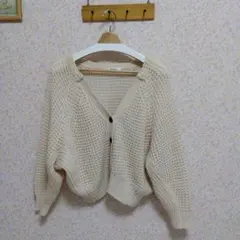 ベージュ ハニカム編み ニットカーディガン