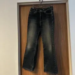 EDWINフレアパンツ ダークブルーレディースデニムボタン29×32人気ブランド