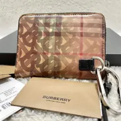 美品 BURBERRY バーバリー TB ホログラム ジップウォレット 折財布