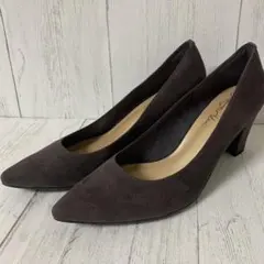 【未使用級】 ラウナレア ポインテッドトゥパンプス 25.5 ブラウン スエード