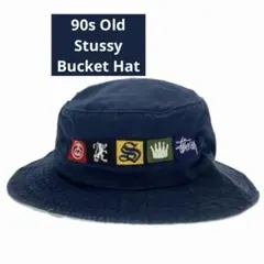 希少 90s Old Stussy バケットハット 歴代ロゴ　アイコンパッチ 紺