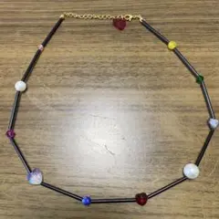 カラフルビーズのハートネックレス
