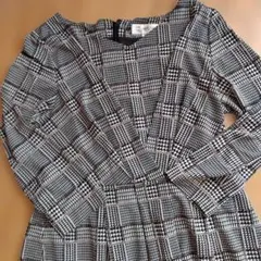 MICHEL　KLEIN☆グランチェック　Vネック 長袖 ロンクワンピース　Ｌ