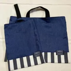 レッスンバック　上履き入れ　デニム　ヒッコリー　シンプル