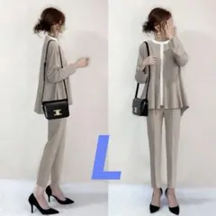 ペプラムパンツスーツ 卒園 卒業式 入学式 入園式 オフィス L ベージュ