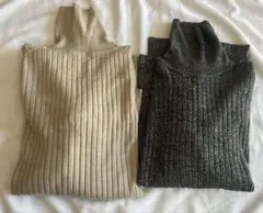 GU グレーＬサイズ　クリームＸＬサイズ タートルネック セーター２点セット