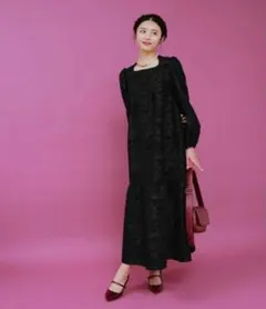 RBS Ray BEAMS ジャガード ワンピース ブラック スクエアネックのサムネイル