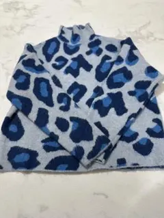 【再値下げ】ZARA レオパード柄 ハイネックニット グレー/青