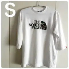 【Y2Kストリート】ノースフェイス 迷彩ロゴ 七分袖Tシャツ 着丈短め メンズSのサムネイル