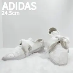 美品✨adidas 白柄スニーカー 24.5cm 花柄 リボン紐付き