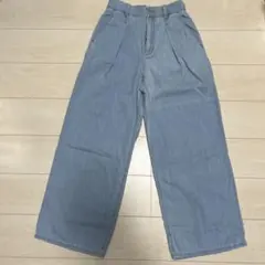 GU ライトデニムワイドパンツ L ライトブルー ジーンズ タック入り 完売品