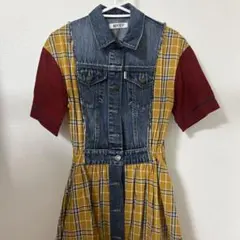BEFTEY デニム切替 チェック柄ワンピース
