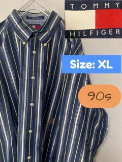 TOMMY HILFIGER ボタンダウン シャツ 柄 ストライプ 90s