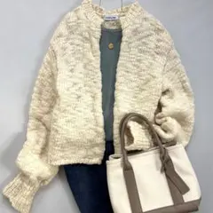 Babylon ウール　ざっくり編みカーディガン　きなり　F