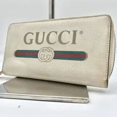美品✨グッチ ラウンドファスナー　長財布 ヴィンテージロゴ シェリー ホワイト