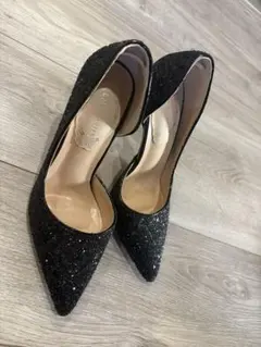 ブラックグリッターポインテッドトゥハイヒール