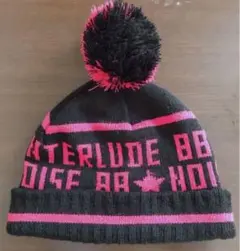 黒とピンクスノボー スキー キャップ INTERLUDE BB ボンボンニット帽