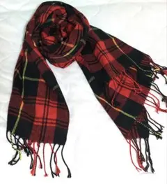 赤と黒のチェック柄ストール　アクリル100%
