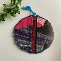 デニムリメイク　ファスナーポーチ　パッチワーク　小物入れ　パッチワーク