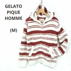 ☘️ジェラートピケオム(M)ボーダーパーカー　袖長　部屋着　白赤系