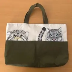 【動物バッグ】手提げバッグ　バッグ　ハンドメイド　どうぶつ　通園バッグ　カーキ色