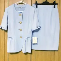 バブリースーツバブルリボン水色半袖青金ボタンヴィンテージ　昭和レトロ　アイドル