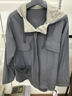 グレー フード付きジャケット 4ポケット