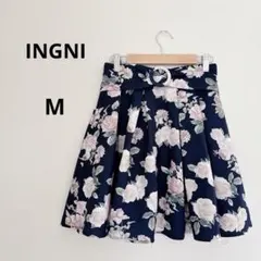 イング　花柄　タックフレアスカート ネイビー　総柄　きれいめ　上品　春夏