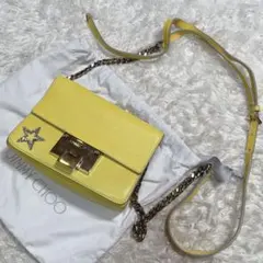 상태좋음 ジミーチュウ ショルダーバッグ レベル チェーン レザー イエロー スター