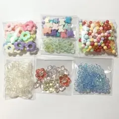 花蝶チェーン丸などカラフルビーズセット 7袋キーホルダースライムアクリルビーズ