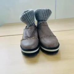 ☆【ノーブランド】ニット切り替え 厚底ショートブーツ ブラウン