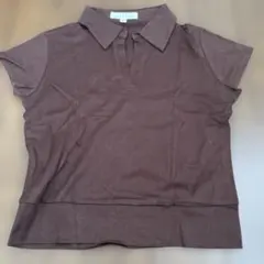 スキッパー襟 半袖Tシャツ ブラウン 綿100%のサムネイル