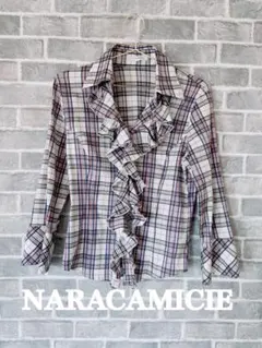 NARACAMICIE チェック柄 フリルブラウス 長袖 Ⅲ XL