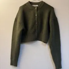 ZARA ザラ　厚手ニットカーディガン　カーキー　Mサイズ　ショート丈