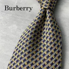 美品 Burberry ジャガード ホースマーク スクエアドット柄 ネクタイ 紺