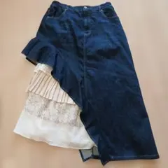 somari ソマリ デニム切替ロングスカート レース 重ねのサムネイル