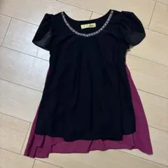 CECIL McBEE フレアスリーブ 半袖トップス 黒・ワインレッド